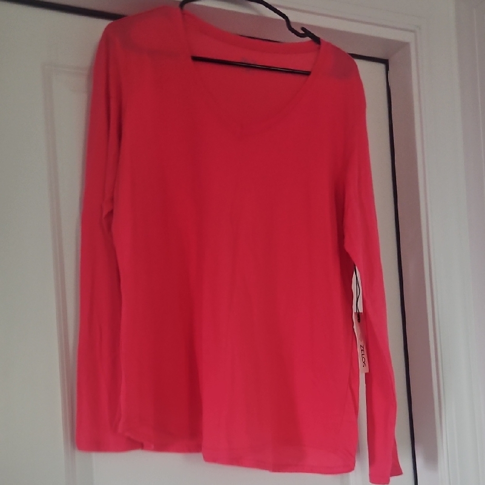 ZELOS Vibrant Pink V-Neck Blouse